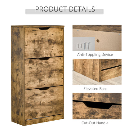 Virare Wooden Rustic Brown Industrial Shoe Cabinet With 3 Flip Drawers For 18 Pairs