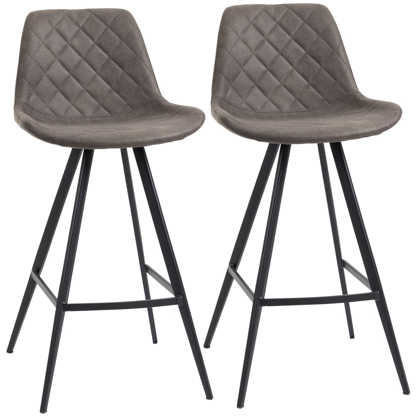 Vimivevi Microfiber Dark Grey Quilted Tub Bar Chairs Set Of 2 With Padded Seat And Footrest