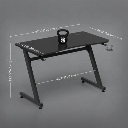Hanaba 120cm Steel Frame Black Gaming Desk With Cup Holder Headphone Hook And Cable Management