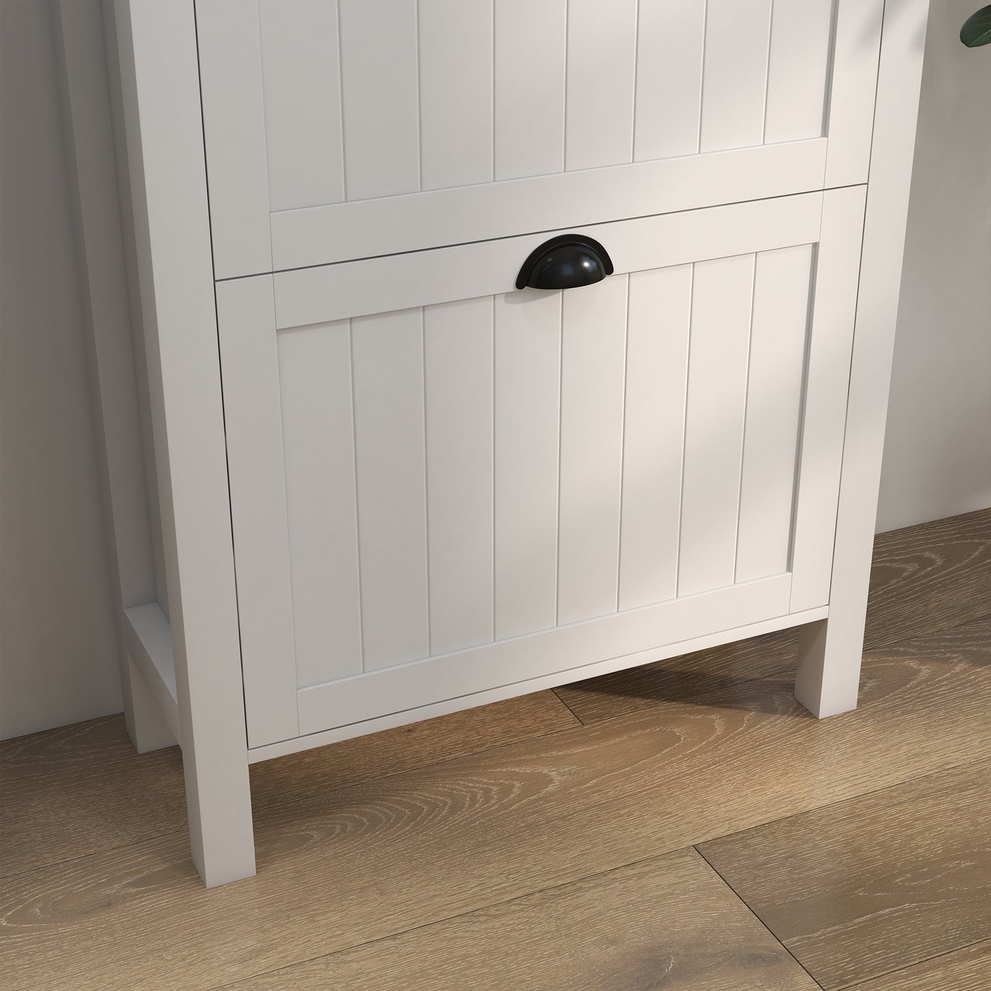 Sora Wooden White Slim Shoe Cabinet With 2 Flip Drawers