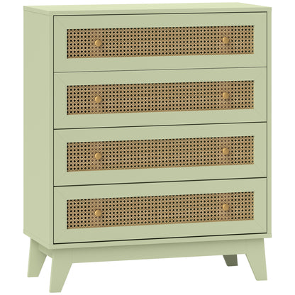 Raritte Wood And Rattan Light Green 4 Drawer Storage Chest With Woven Detail