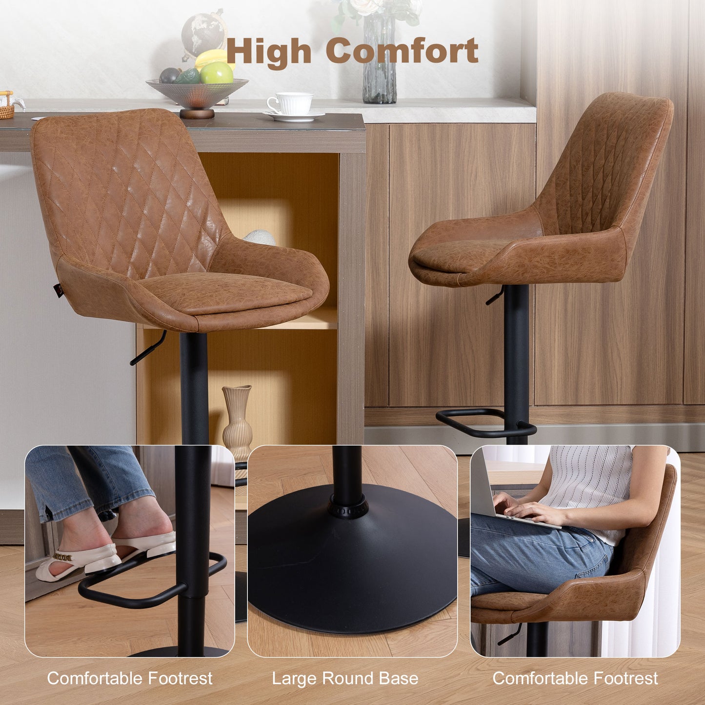 Elel Sake Set Of 2 Orange Faux Leather Retro Style Bar Stools