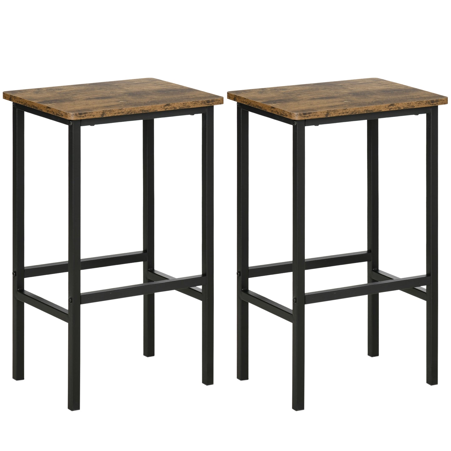Latzse Set Of 2 Rustic Brown Industrial Counter H8 Bar Stools With Footrest