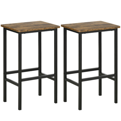 Latzse Set Of 2 Rustic Brown Industrial Counter H8 Bar Stools With Footrest