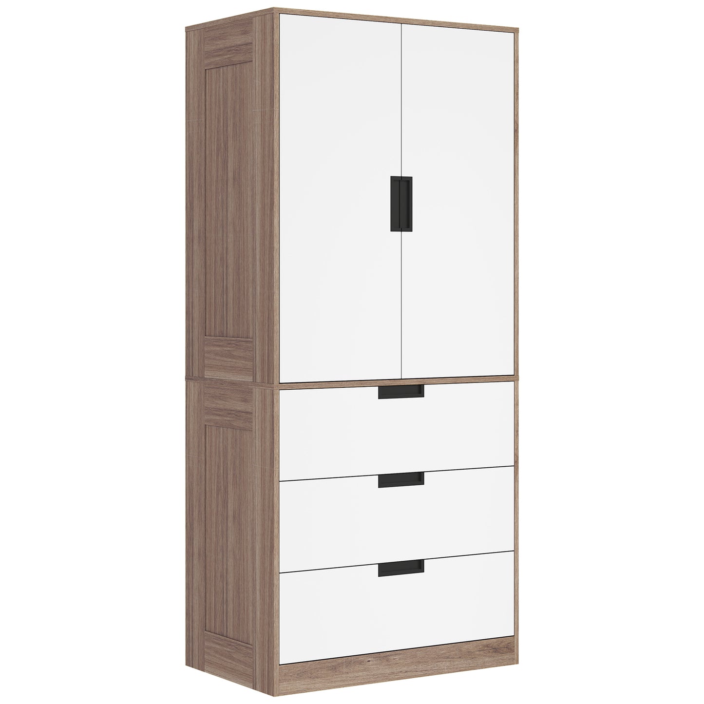 Coracasa White And Brown 2 Door Wardrobe With Hanging Rail and 3 Drawer Storage Unit