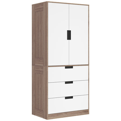 Coracasa White And Brown 2 Door Wardrobe With Hanging Rail and 3 Drawer Storage Unit