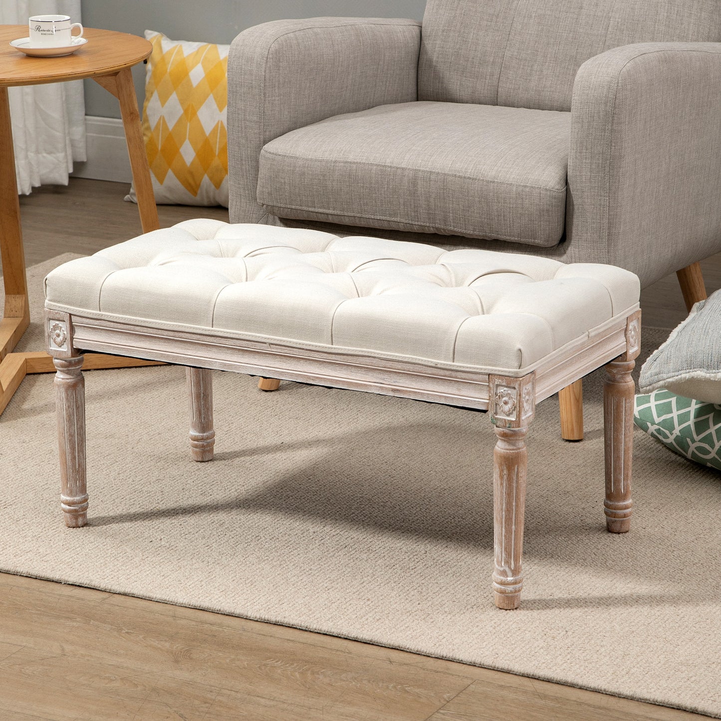 Sose 80cm Fabric Cream Mid Century End Of Bed Bench Tufted Diamond