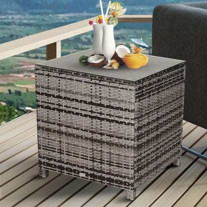 Mael Nimo Faux Rattan Grey Square Outdoor Garden Table With Glass Top