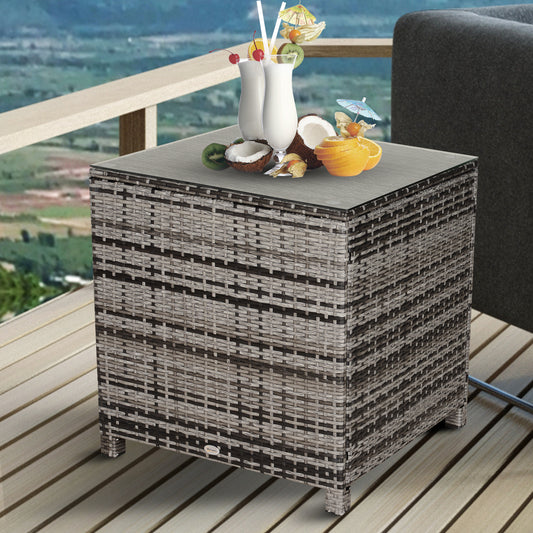 Mael Nimo Faux Rattan Grey Square Outdoor Garden Table With Glass Top