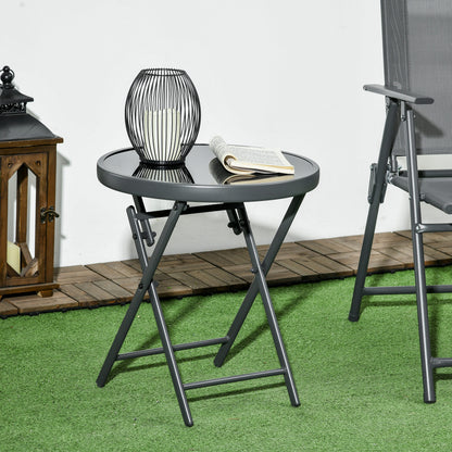 Laparo Metal And Glass Black Folding Outdoor Side Table 45cm With Marble Effect Top