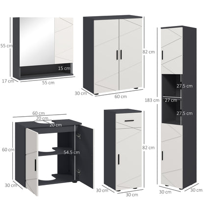 Elva 5 Piece Bathroom Furniture Set With Tall Cabinets Mirror And Pedestal Sink Storage Grey