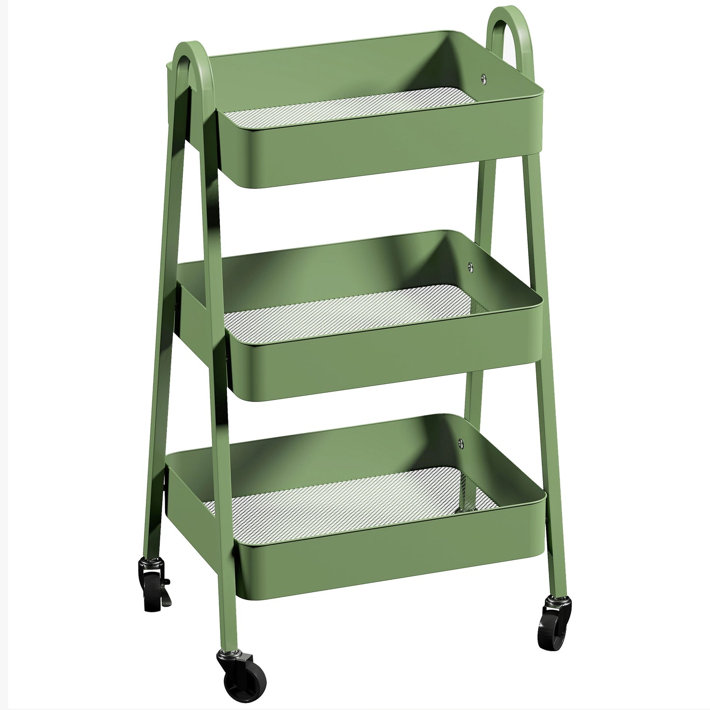 Leroco Metal Green 3 Tier Storage Trolley With Wheels