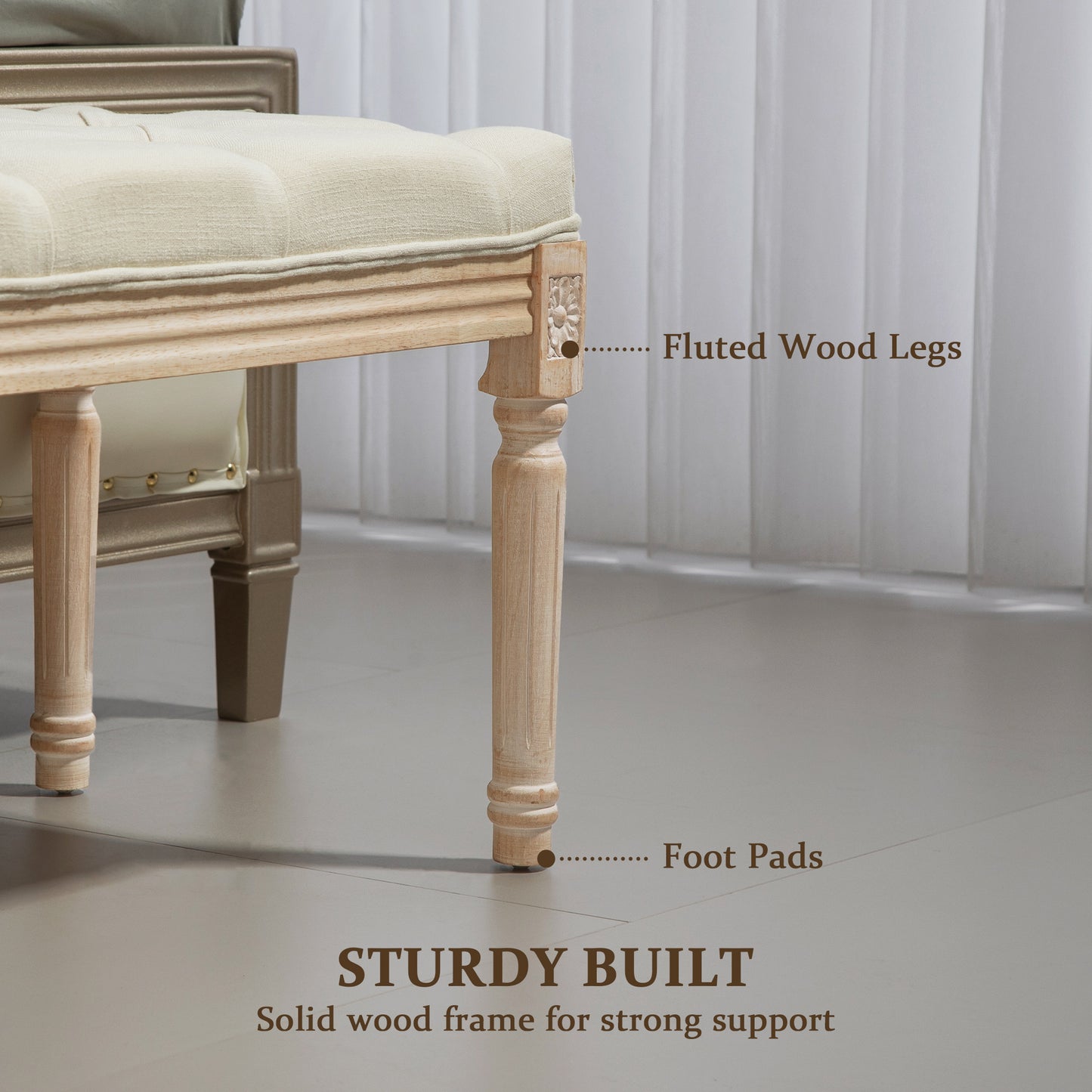 Vero Vintage Style Natural and Cream Wooden Bed End Bench