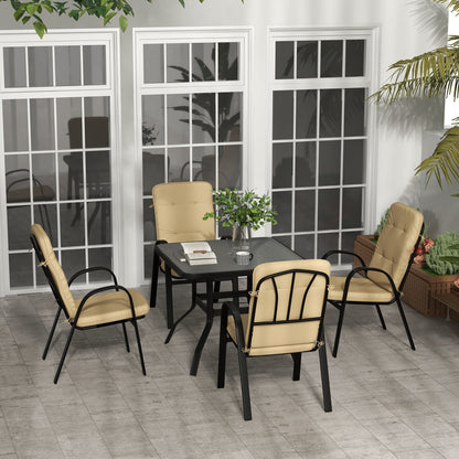 Sukeco Luve 4 Seater Cream Outdoor Square Garden Dining Set with Tempered Glass with Umbrella Hole