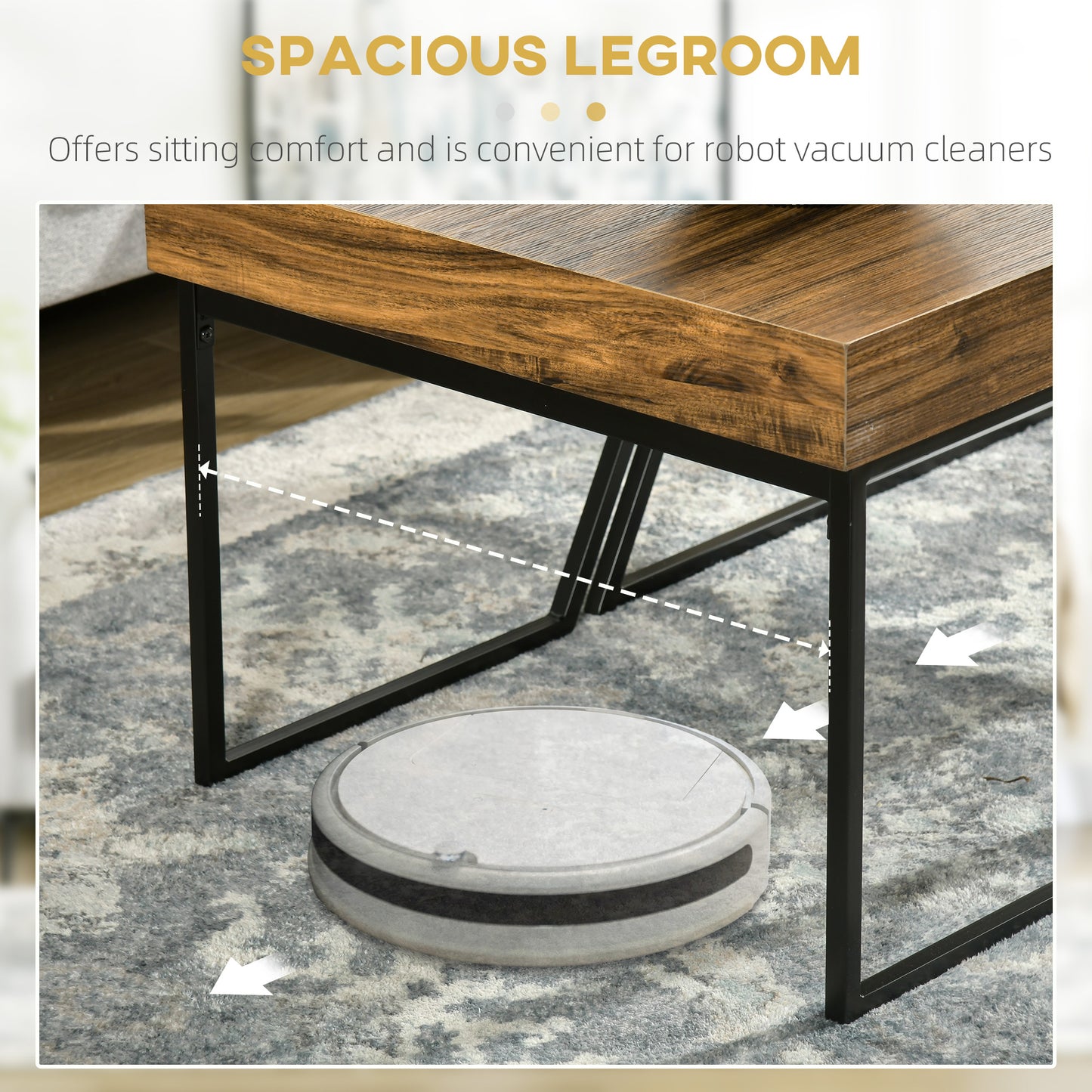 Nimolo Metal And Wood Rustic Brown Set Of 2 Industrial Nesting Coffee Tables With Thick Tops