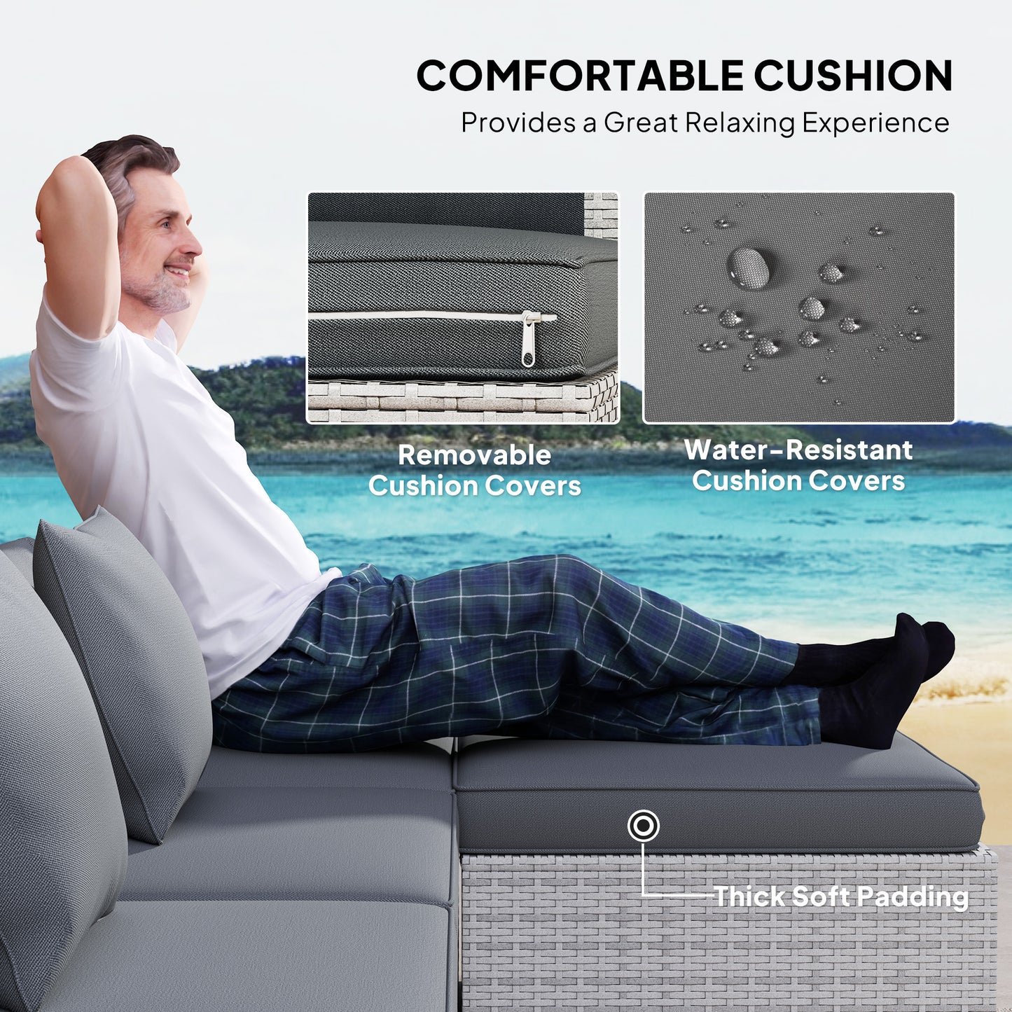 Lemi Rattan Mixed Grey 5 Seater Outdoor Corner Sofa Set With Cushions