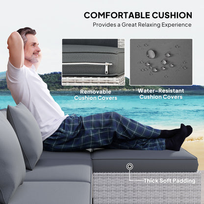 Lemi Rattan Mixed Grey 5 Seater Outdoor Corner Sofa Set With Cushions