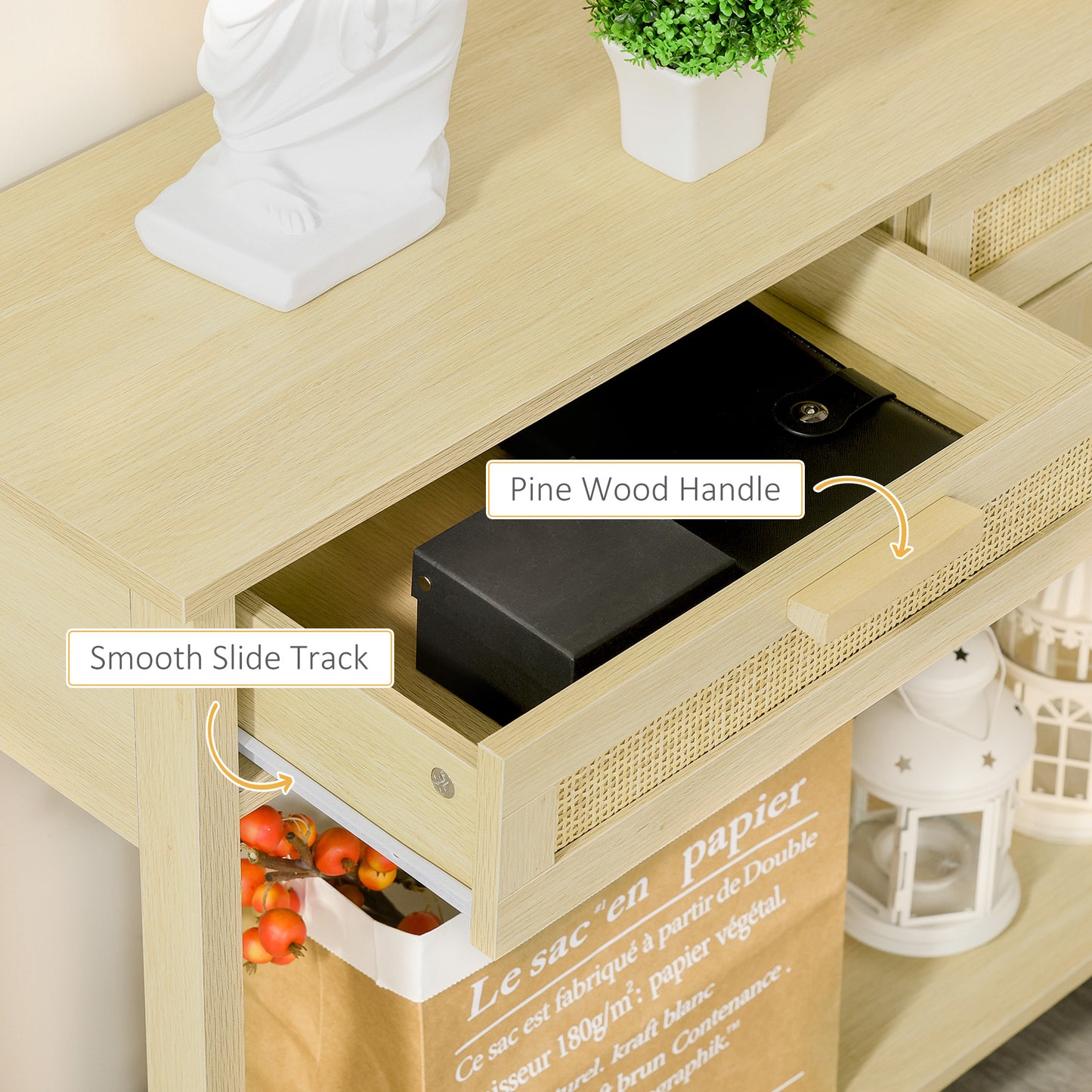 Sedi 100cm Wooden Natural Console Table 2 Drawers And Bottom Shelf