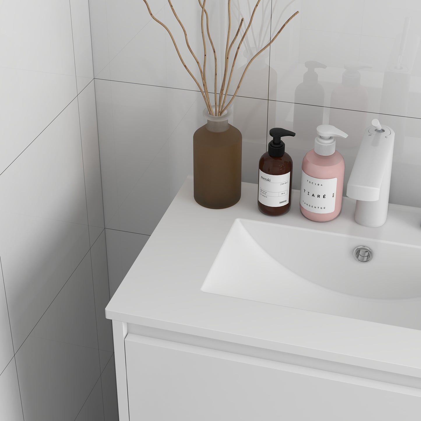 Nilute Floor Standing Bathroom Vanity Unit With Basin And 2 Drawers High Gloss White 600mm