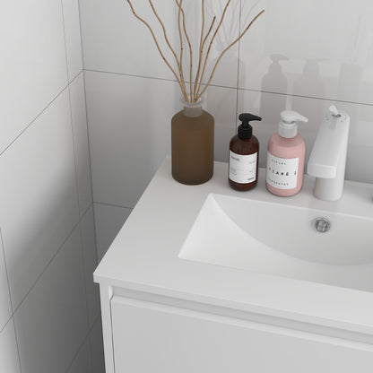 Nilute Floor Standing Bathroom Vanity Unit With Basin And 2 Drawers High Gloss White 600mm