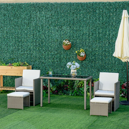 Moel Grey Rattan 4 Seater Cube Garden Dining Set with 2 Armchairs 2 Stools And Glass Table