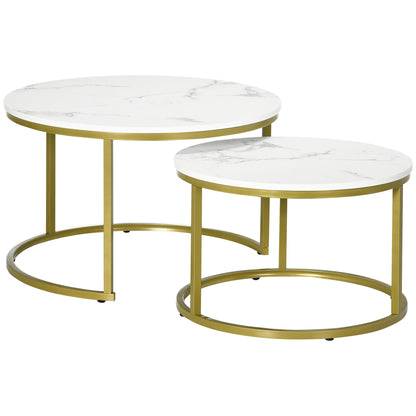 Dividi Metal And Wood White Set Of 2 Round Nesting Side Tables