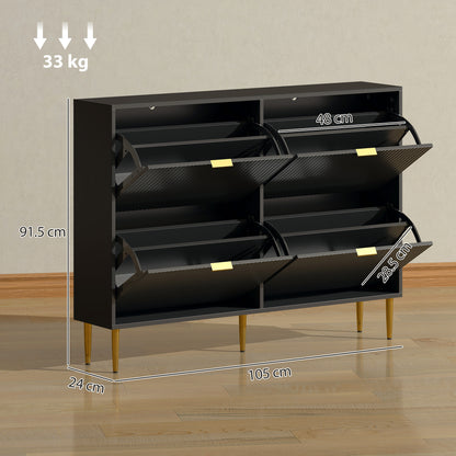 Cofa Zimo Wooden Black Elegant 4 Ribbed Drawer Shoe Cabinet Gold Handles