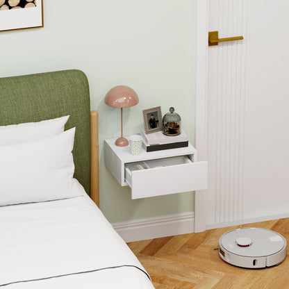 Sosa White Wall Mounted Floating Bedside Table With Storage Drawer