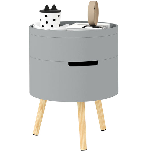 Pano Wooden Grey Round 3 Tier Coffee Table With Hidden Storage And Tray Top