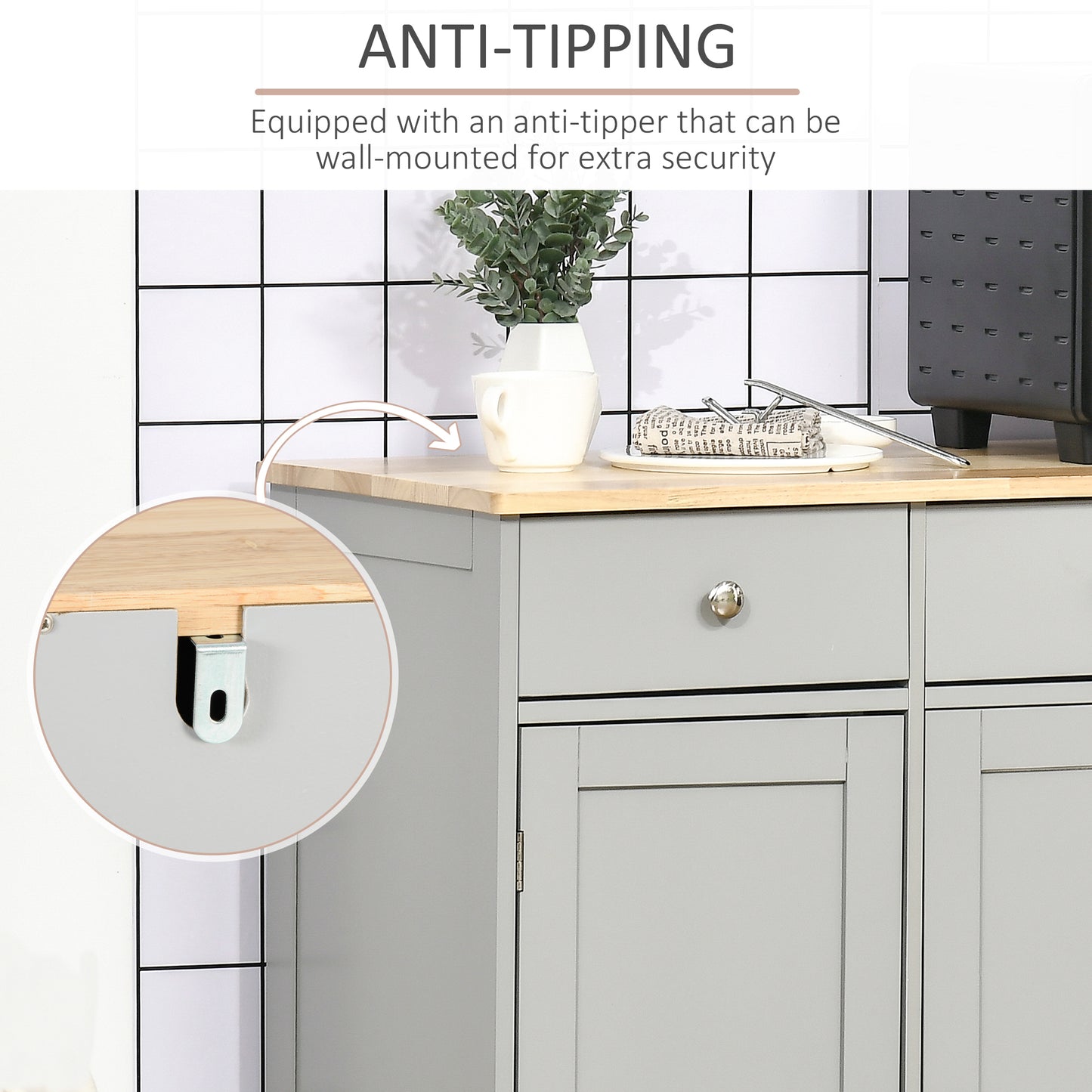 Totoro Grey Sideboard With Natural Top 3 Doors 3 Drawers 3 Shelves