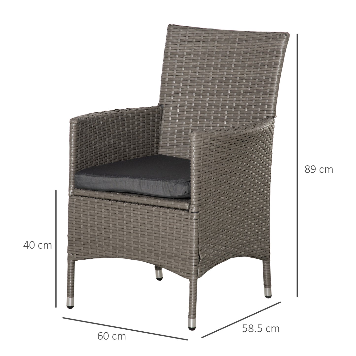 Sevaka Set Of 2 Rattan Grey Outdoor Dining Armchairs With Cushions And Armrests