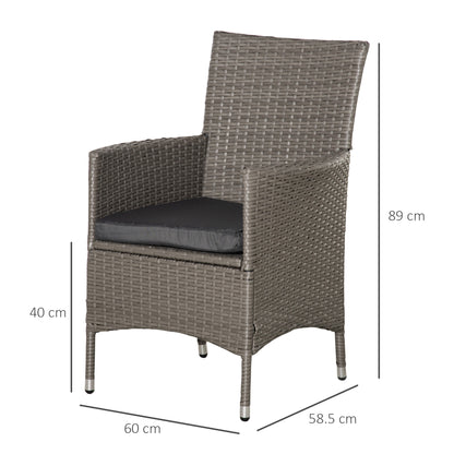 Sevaka Set Of 2 Rattan Grey Outdoor Dining Armchairs With Cushions And Armrests
