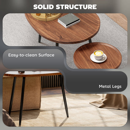 Suta Noni Metal And Wood Chestnut Finish Set Of 2 Nesting Coffee Tables 80 cm