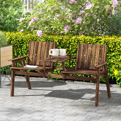 Suvale Dark Wood 2 Seater Garden Bench With Table And Parasol Hole