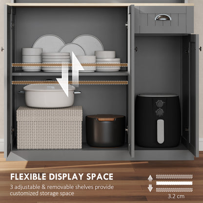 Ririlo Wooden Grey 180 cm Tall Kitchen Storage Cabinet With OFauxn Counter Drawers And 6 Doors