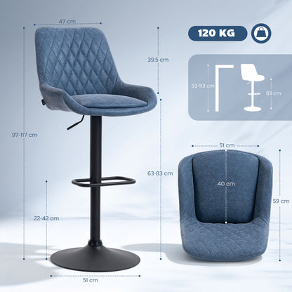 Sekamo Set Of 2 Dark Blue Faux Leather Retro Bar Chairs