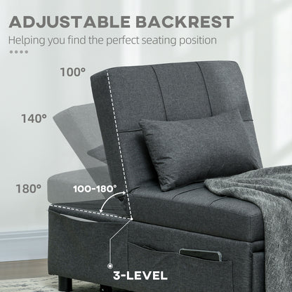 Bazi Fabric Grey 4 In One Convertible Chair Bed With Adjustable Back Side Pocket Wheels And Pillow