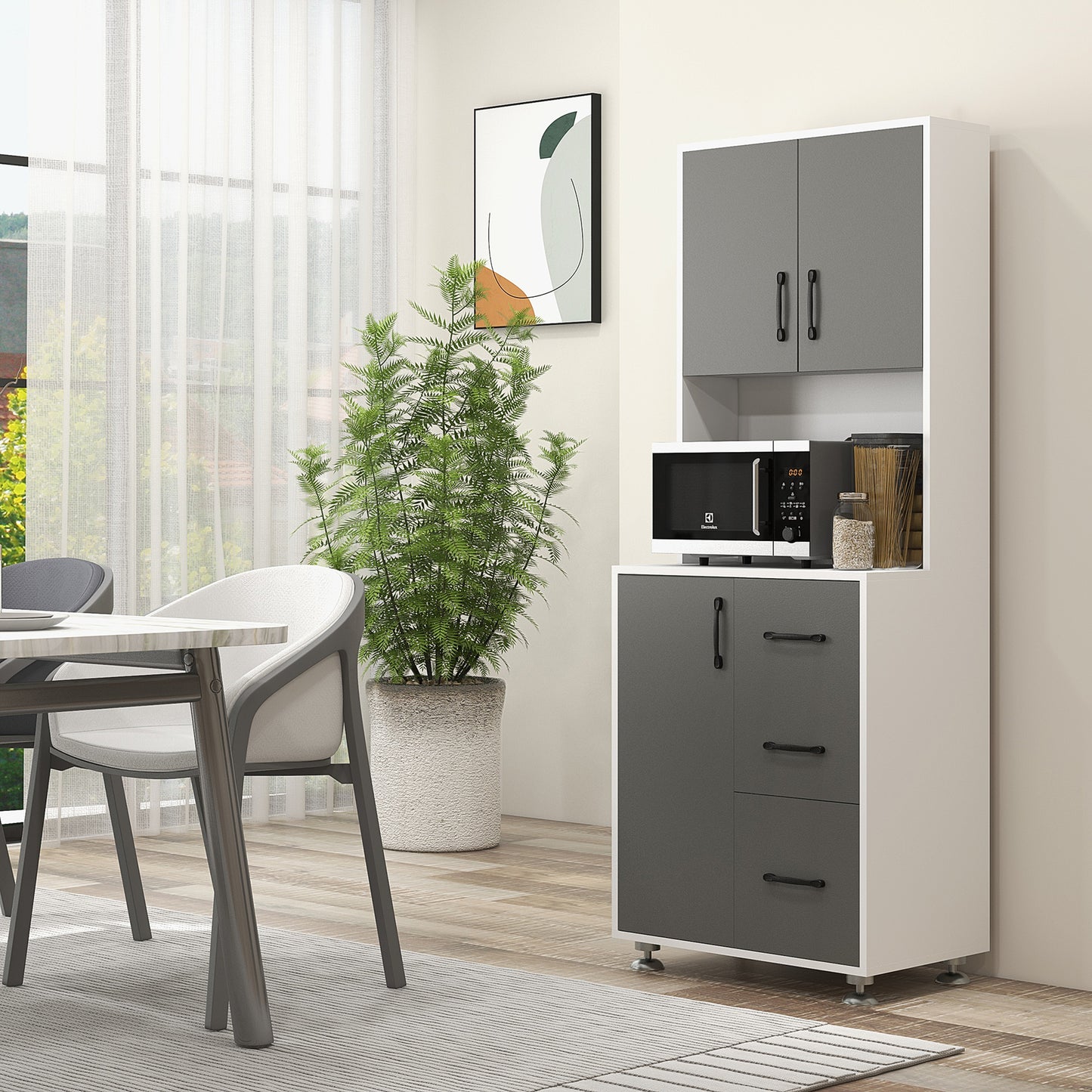 Saseve Wooden Grey Modern Kitchen Cupboard With 3 Drawers And OFauxn Counter