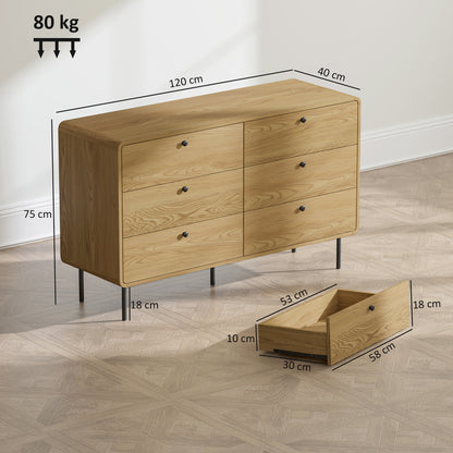 Naniba Wood Oak Finish 6 Drawer Storage Chest