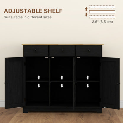 Tohave Black Wood Sideboard Natural Top 3 Doors 3 Drawers 3 Shelves