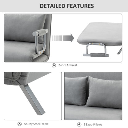 Nilara Light Grey 2 Seater Click Clack Sofa Bed Silver Metal Legs