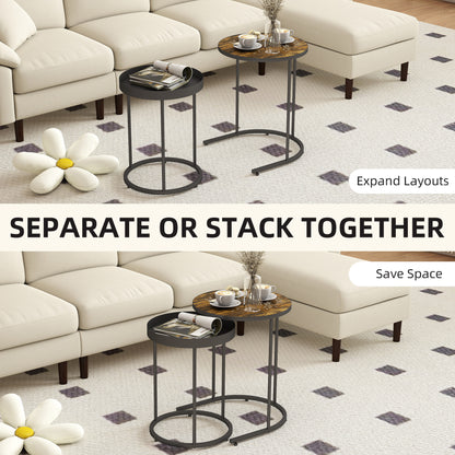 Renovi Set Of 2 Metal And Wood Brown And Black Industrial Nesting Tables