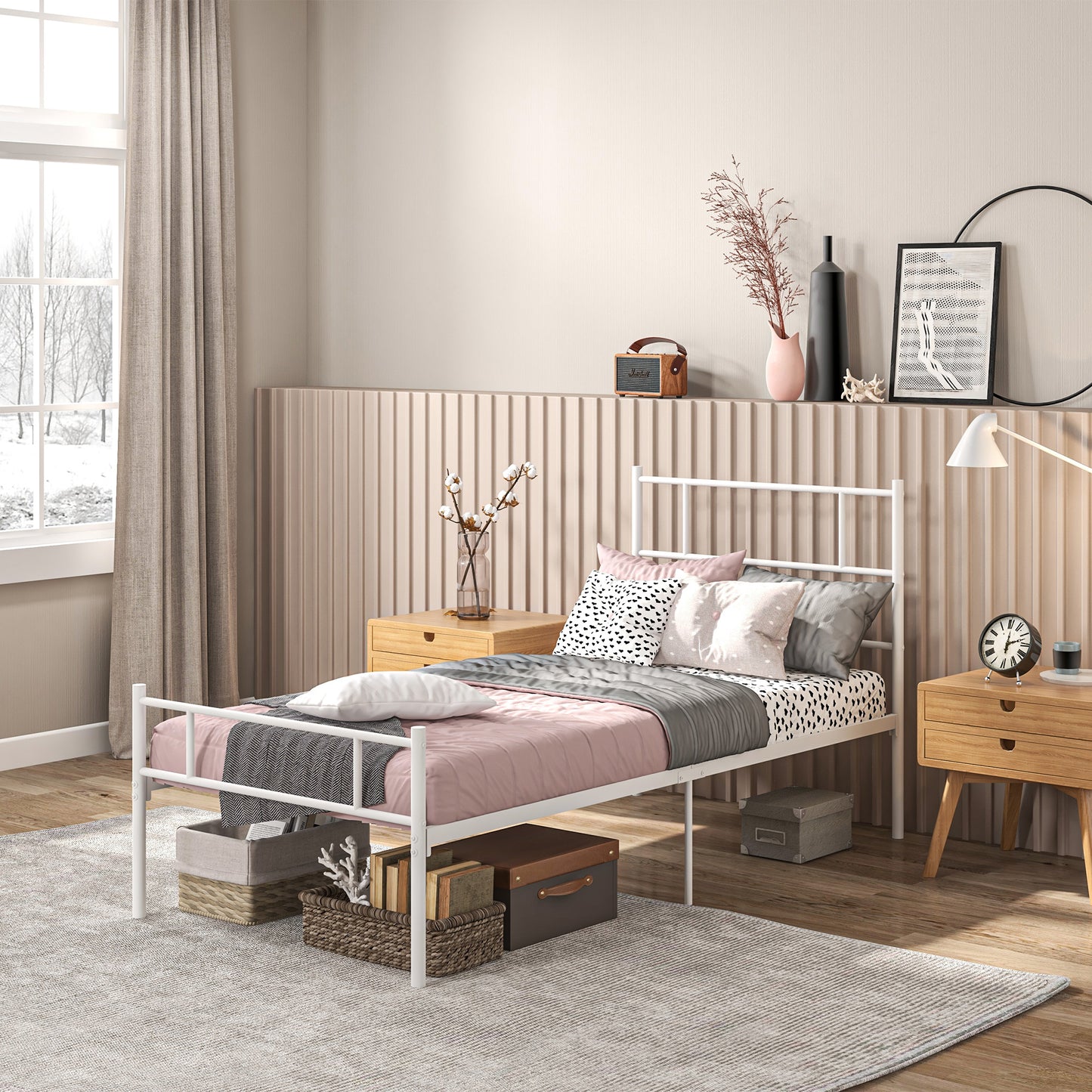 Bamika 3FT Single Metal Bed Frame With Headboard Footboard Strong Slat Base