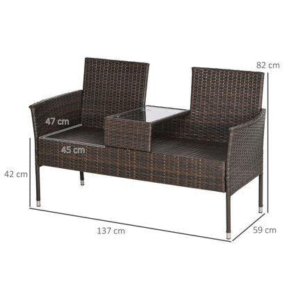 Renata Faux Rattan Brown 2 Seat Garden Chair With Integrated Coffee Table