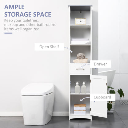 Noka Tall Slim Bathroom Linen Cabinet With Shelves Drawer And Door In White