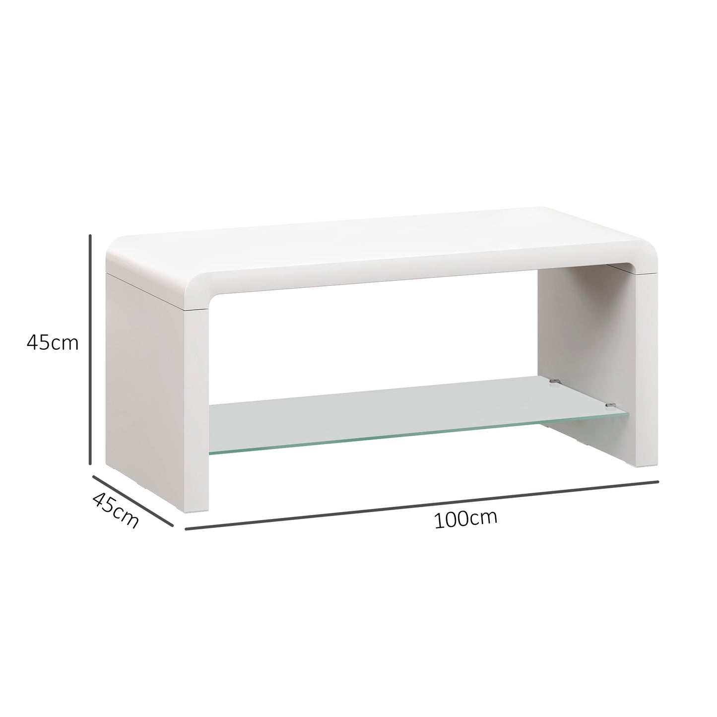 Velimo High Gloss White Curved 2 Tier Coffee Table