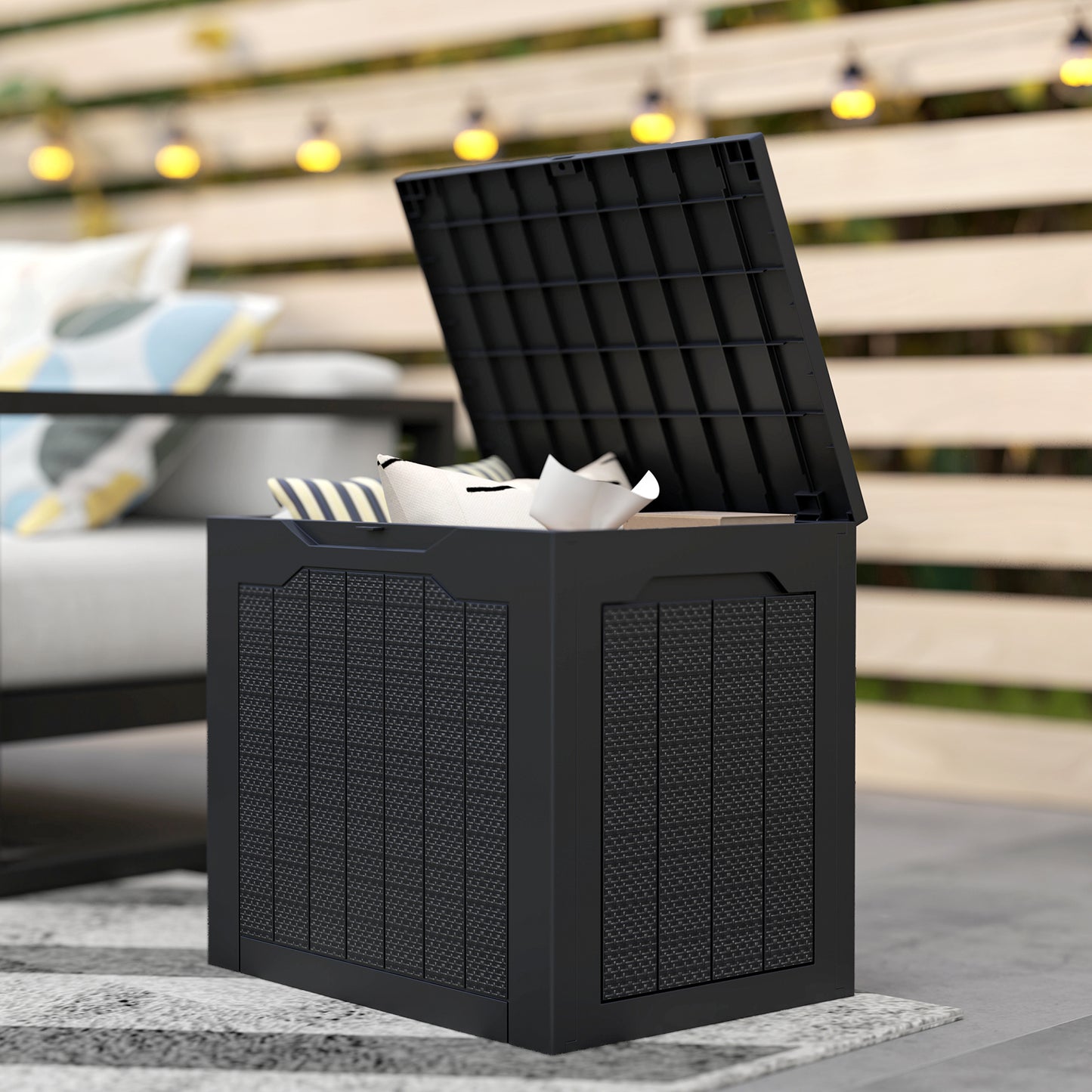 Vevino Nela Plastic Black Outdoor Garden Storage Box With Handles 93 Litre Capacity