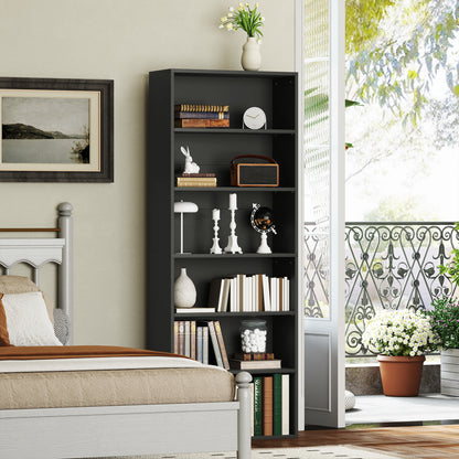 Nere Wood Black 6 Tier Bookcase