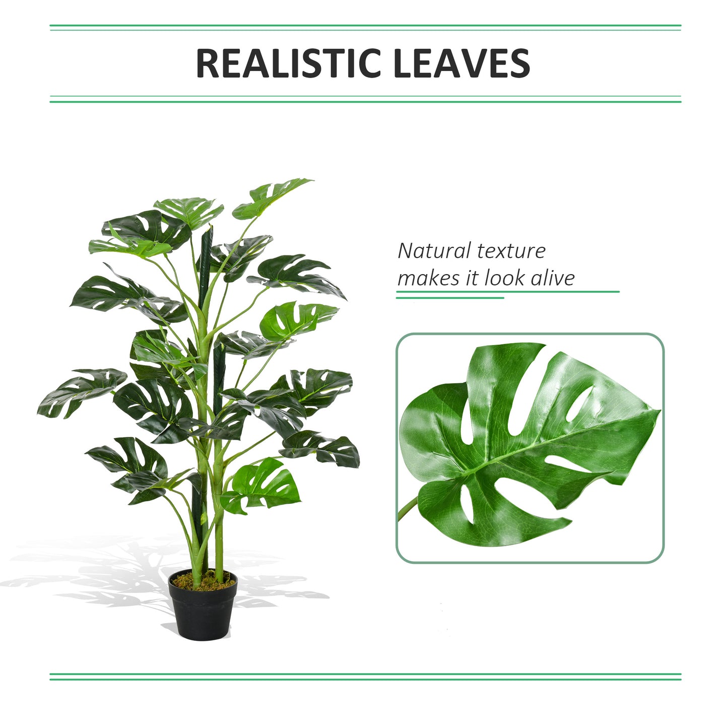 Doka Large Artificial Monstera Style Tree With 21 Leaves In Decorative Pot