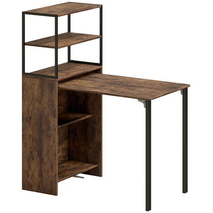 Serana 105cm Wooden Brown Folding Work Table With Integrated Shelving